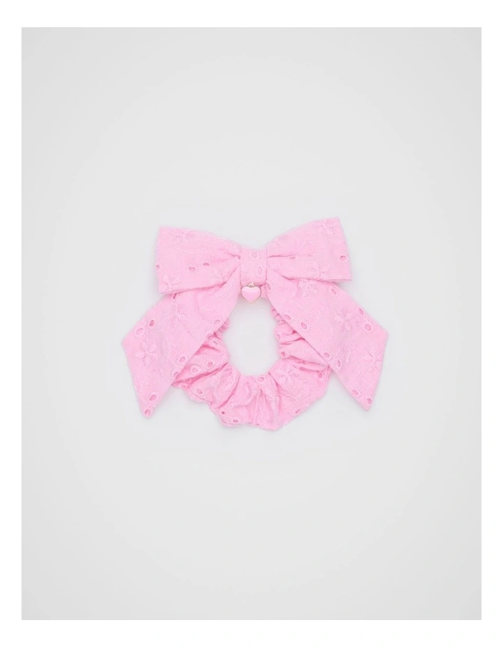 Broderie Charm Bow Scrunchies in Candy Pink image 1