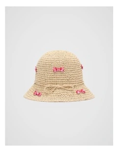 Gingham Bow Straw Hat in Natural