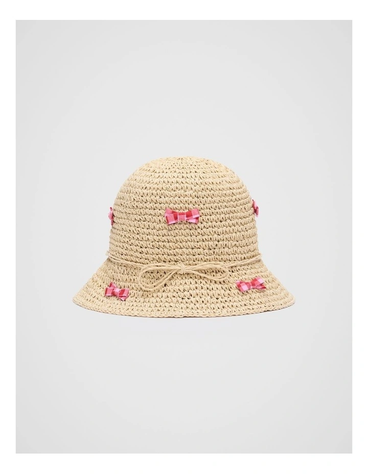 Gingham Bow Straw Hat in Natural image 1