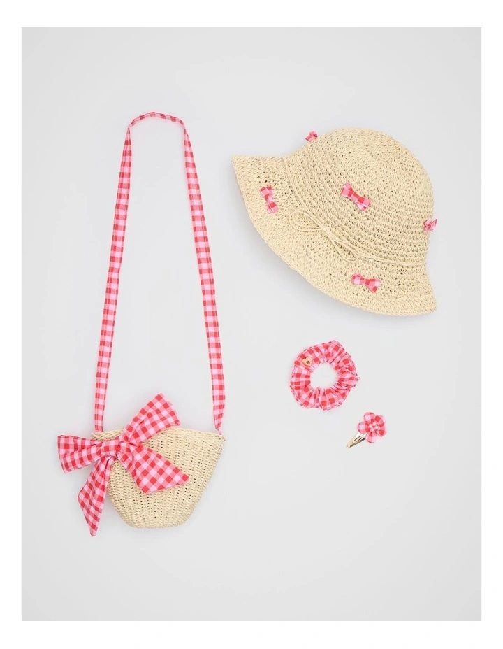 Gingham Bow Straw Hat in Natural image 2