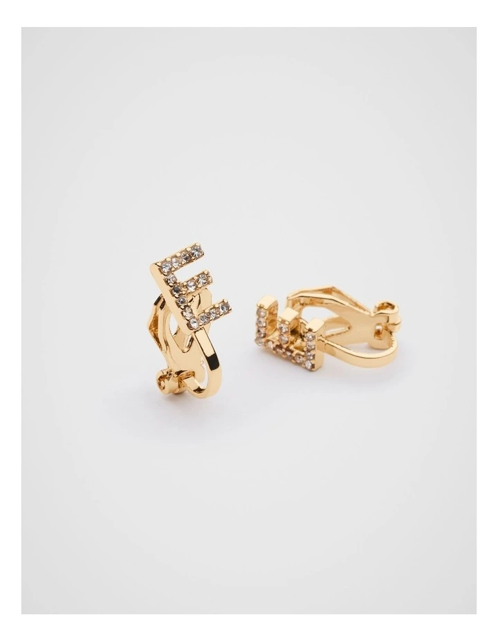 E Initial Clip On Earrings in Multi image 2
