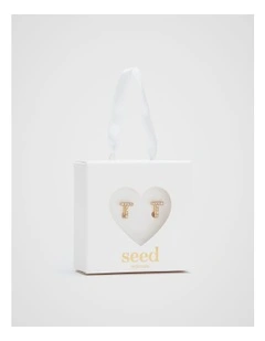 Initial Clip On Earrings - T