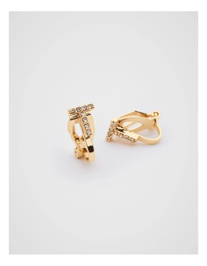 Initial Clip On Earrings - T image 2