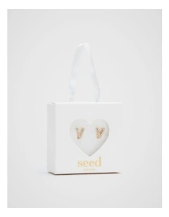 Initial Clip On Earrings - V