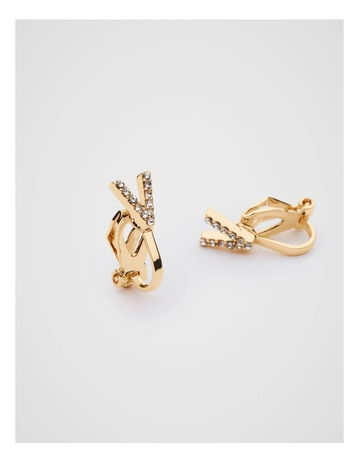 Initial Clip On Earrings - V image 2