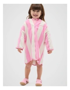 Swim Zip Poncho in Candy Pink Stripe