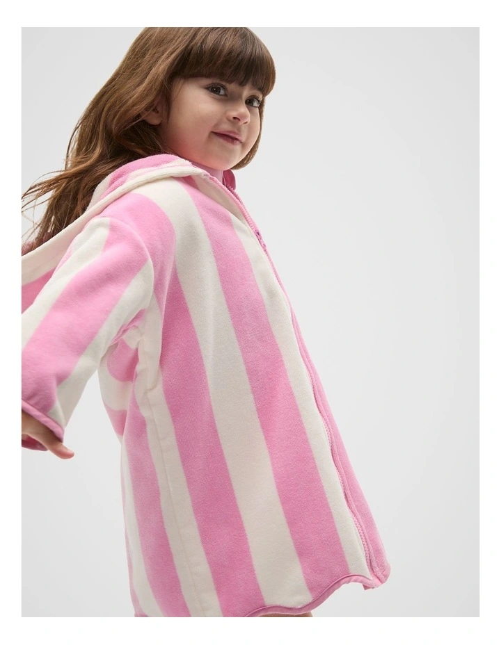 Swim Zip Poncho in Candy Pink Stripe image 3