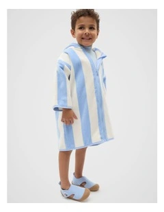 Swim Zip Poncho in Luna Blue Stripe