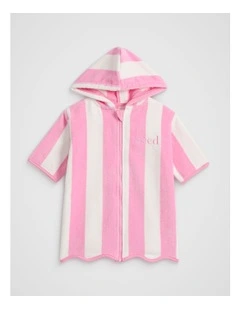 Mini Swim Zip Poncho in Candy Pink Stripe