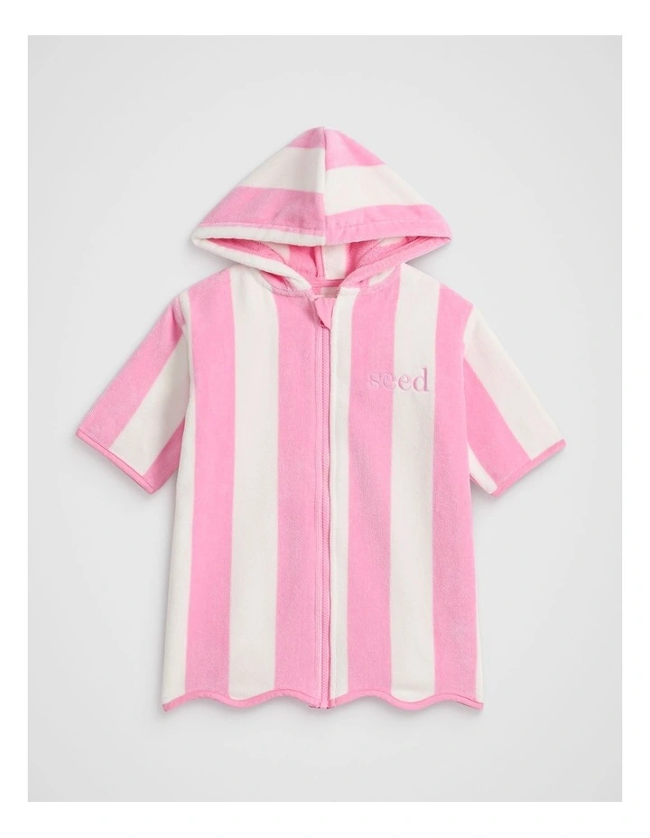 Mini Swim Zip Poncho in Candy Pink Stripe image 1
