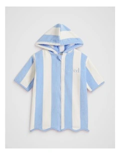 Mini Swim Zip Poncho in Luna Blue Stripe