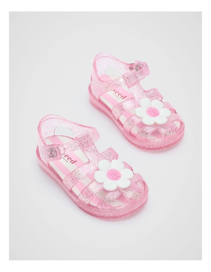 Mini Daisy Jelly Sandal in Pink Glitter image 2