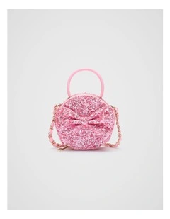 Mini Bow Cross Body Bag in Pink Glitter