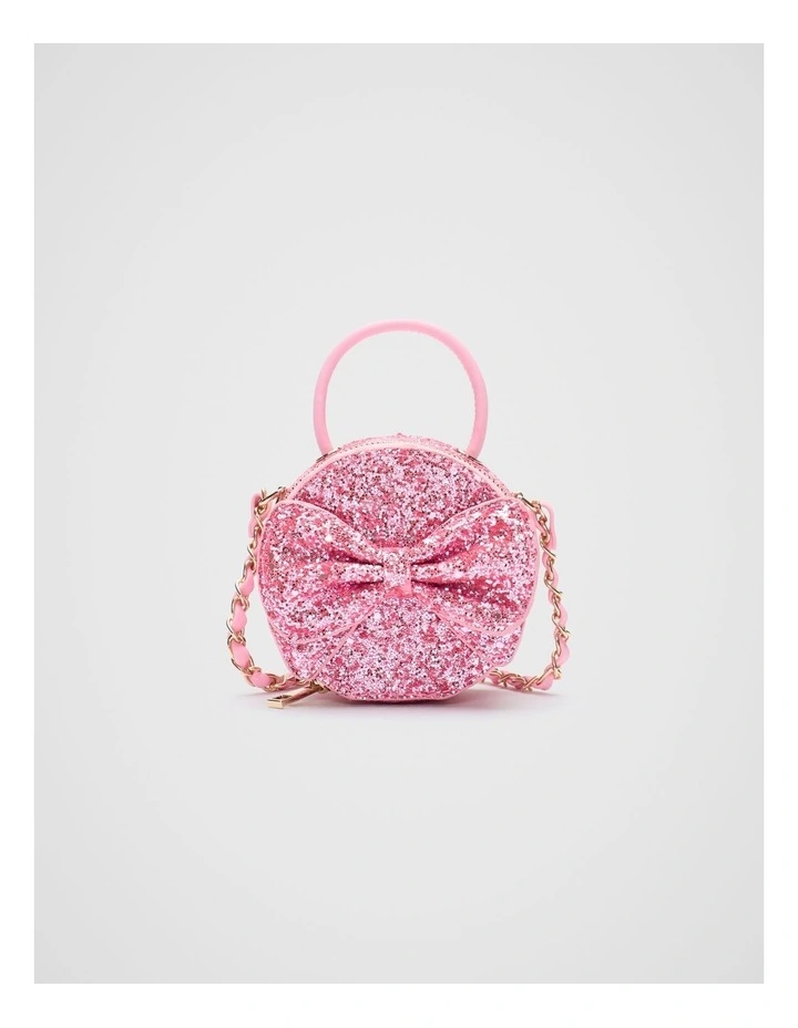 Mini Bow Cross Body Bag in Pink Glitter image 1