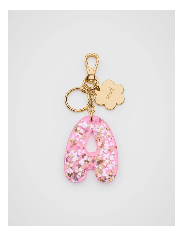 Glitter Initial Bag Charm - A image 1