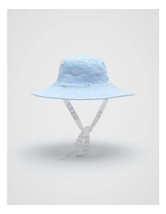 Wide Brim Embroidered Hat in Powder Blue Wash