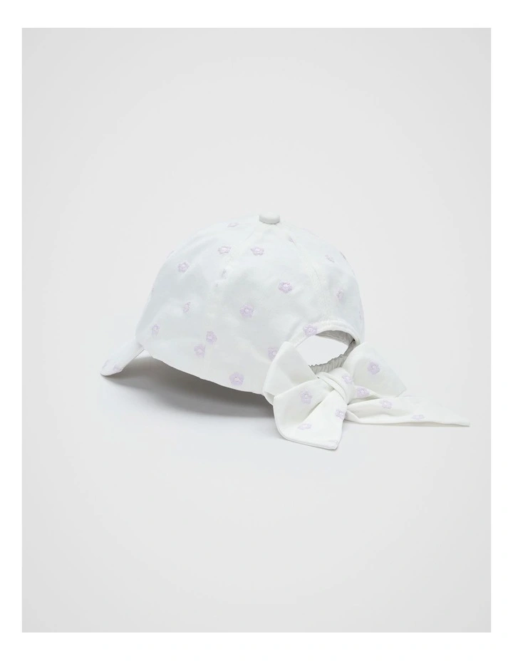 Embroidered Bow Cap in Vintage Cream image 3