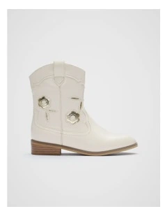 Embroidered Cowboy Boot in Vintage Cream