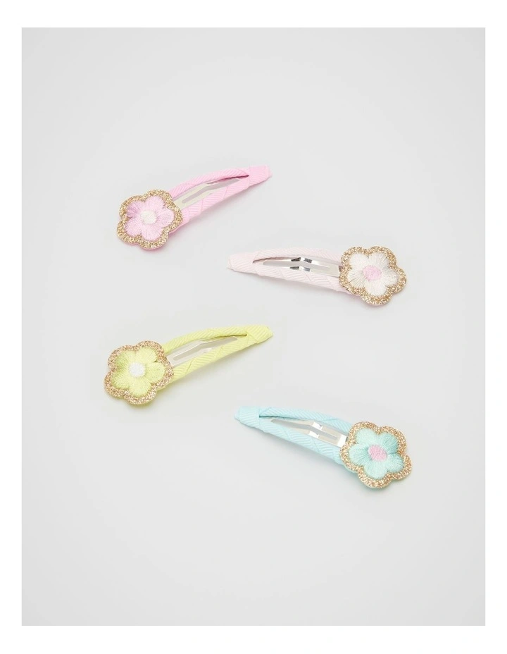 Embroidered Flower Snap Pack in Multi image 1