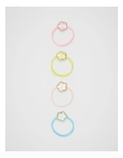 Embroidered Flower Elastics Hair Ties in Multi