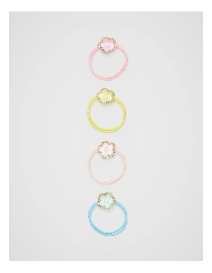 Embroidered Flower Elastics Hair Ties in Multi image 1