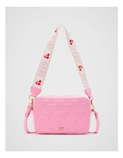 Cherry Embroidered Camera Bag in Candy Pink