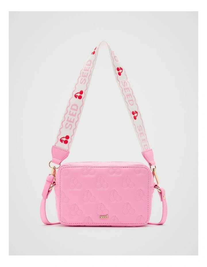 Cherry Embroidered Camera Bag in Candy Pink image 1
