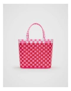 Woven Tote in Strawberry Red
