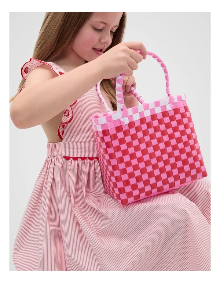 Woven Tote in Strawberry Red image 2