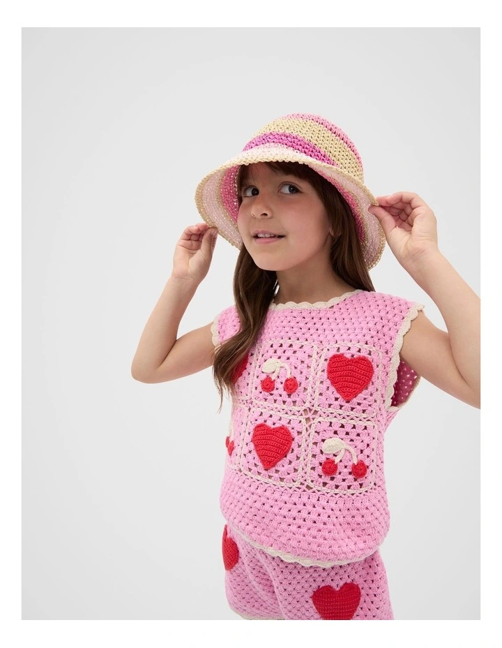 Stripe Straw Hat in Candy Pink Multi image 2