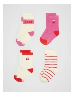Sock 4 Pack in Pink Multi