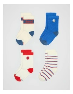 Sock 4 Pack in Blue Multi
