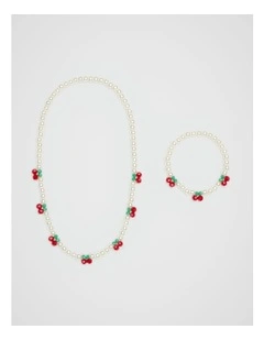 Cherry Necklace And Bracelet Set in Pearl