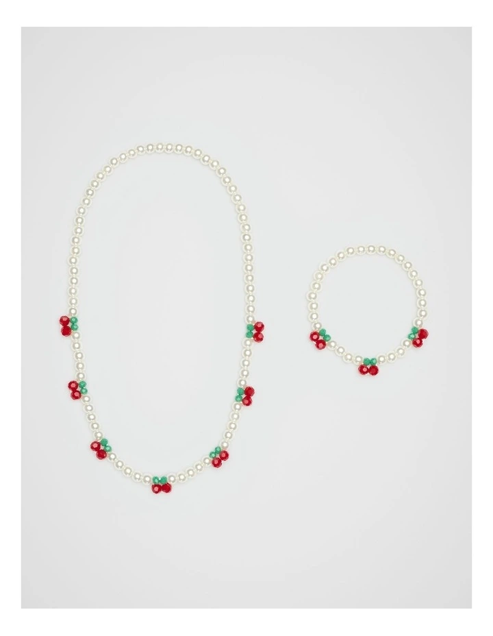 Cherry Necklace And Bracelet Set in Pearl image 1