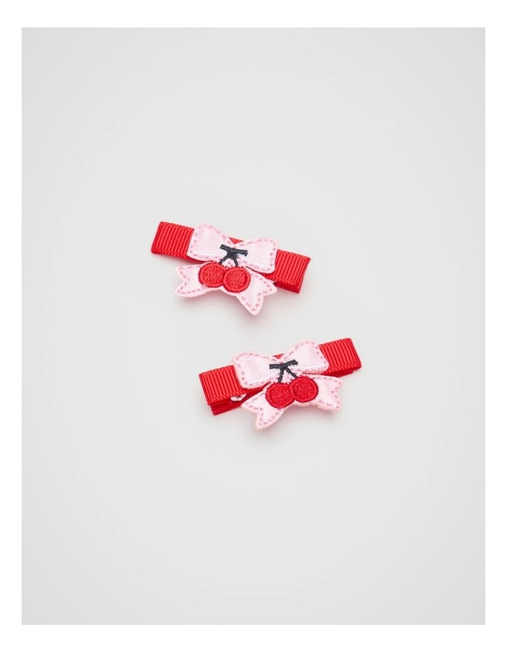 Embroidered Cherry Bow Duck Clips in Multi image 1