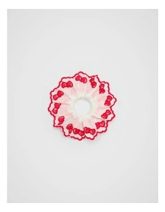 Embroidered Cherry Scrunchie in Canvas