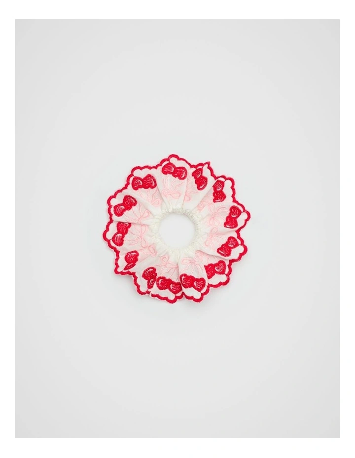 Embroidered Cherry Scrunchie in Canvas image 1