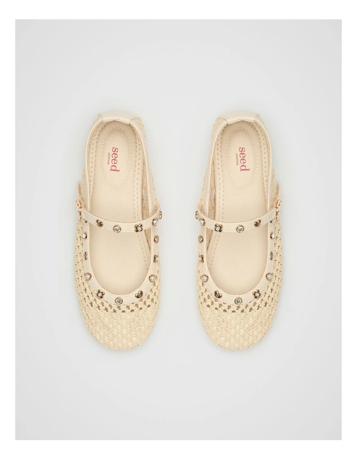 Stud Detail Woven Ballet in Canvas image 3