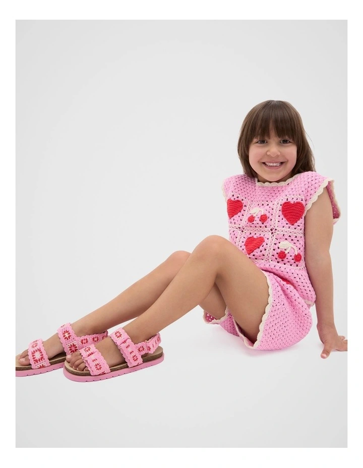 Crochet Detail Sandal in Candy Pink image 2