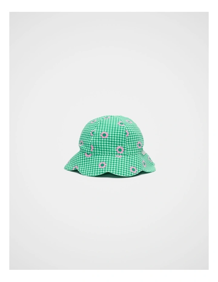 Check Flower Sun Hat in Light Evergreen image 1