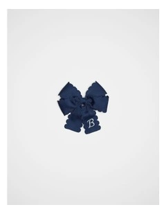 Grosgrain B Initial Bow Duck Clip in Blue