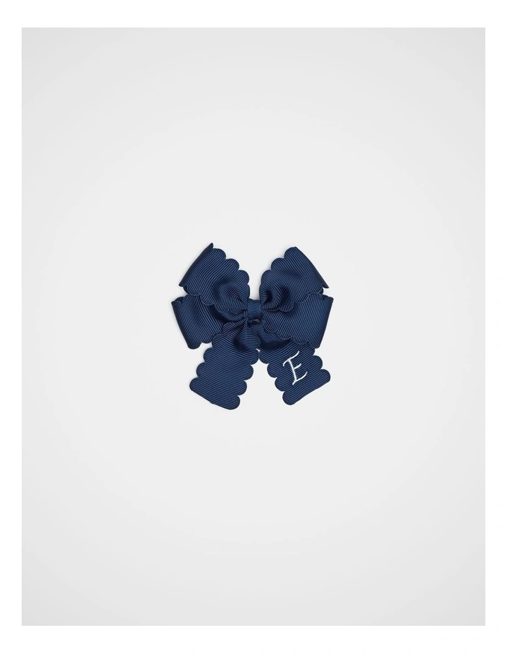 Grosgrain E Initial Bow Duck Clip in Blue image 1