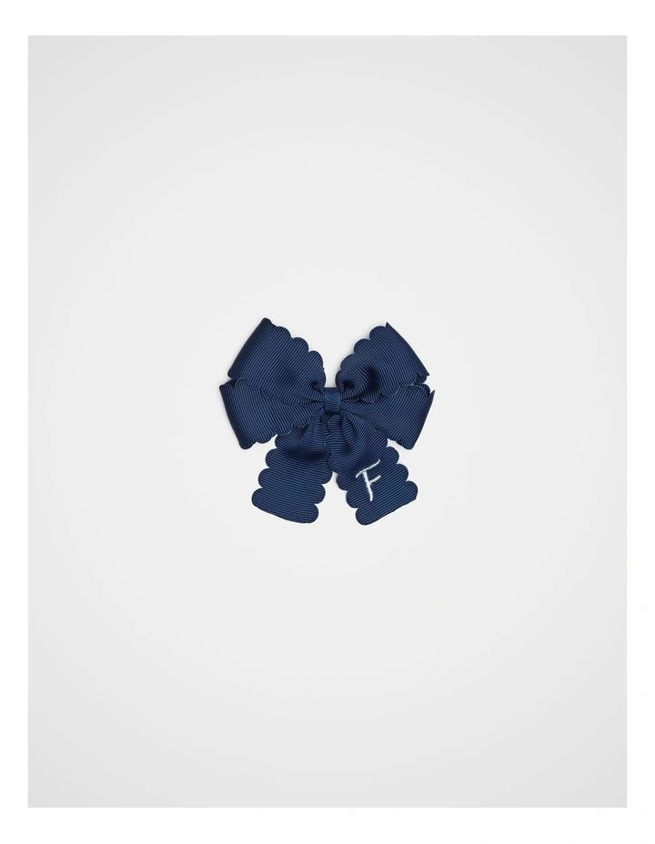 Grosgrain F Initial Bow Duck Clip in Blue image 1