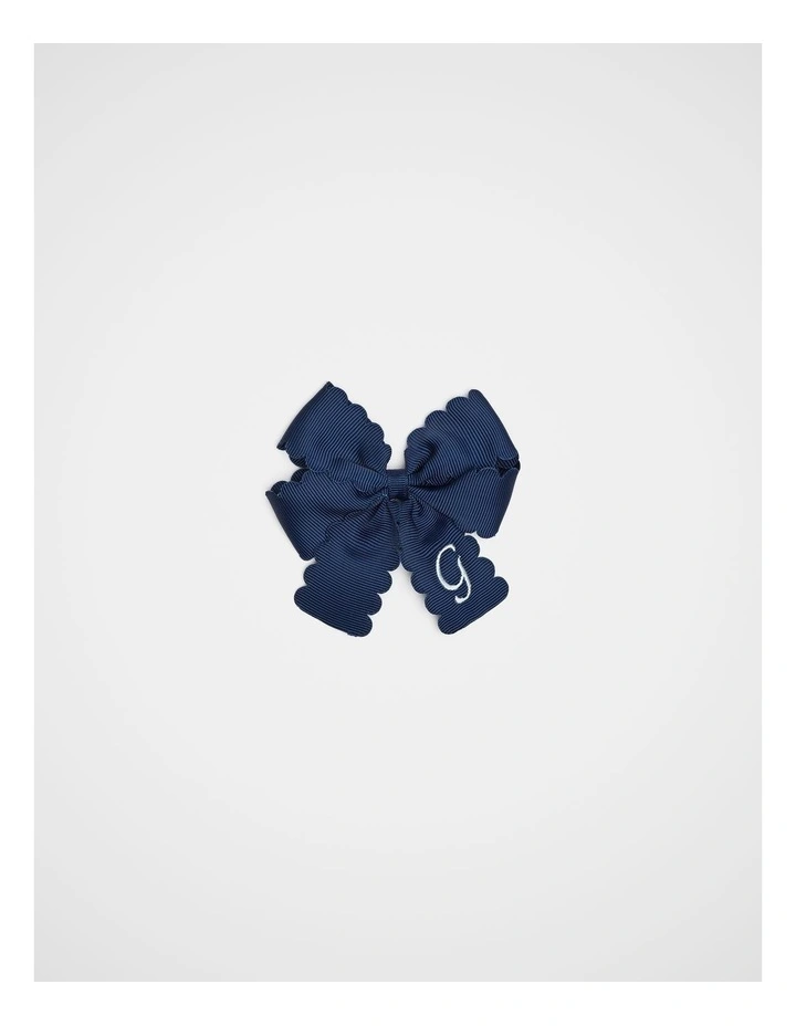 Grosgrain G Initial Bow Duck Clip in Blue image 1