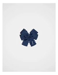 Grosgrain I Initial Bow Duck Clip in Blue