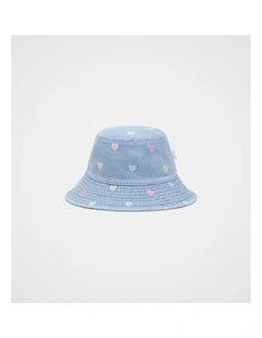 Heart Denim Bucket Hat in Blue