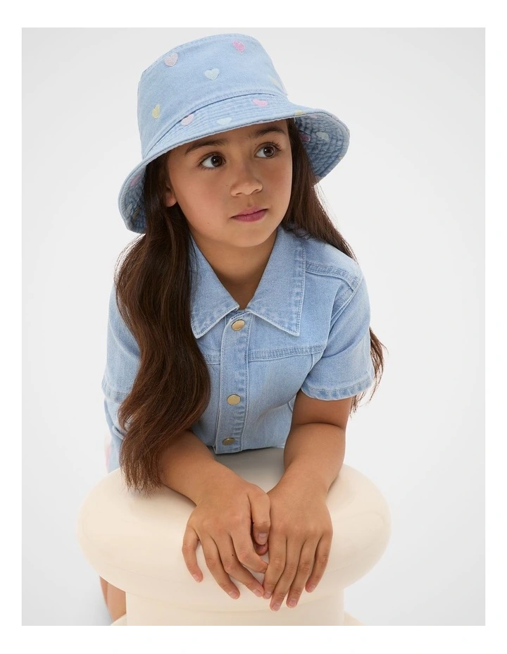 Heart Denim Bucket Hat in Blue image 2