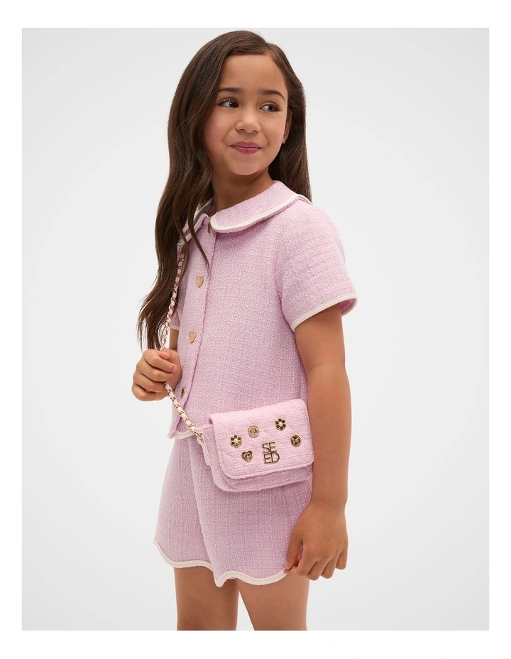 Tweed Coin Charm Bag in Candy Pink image 2