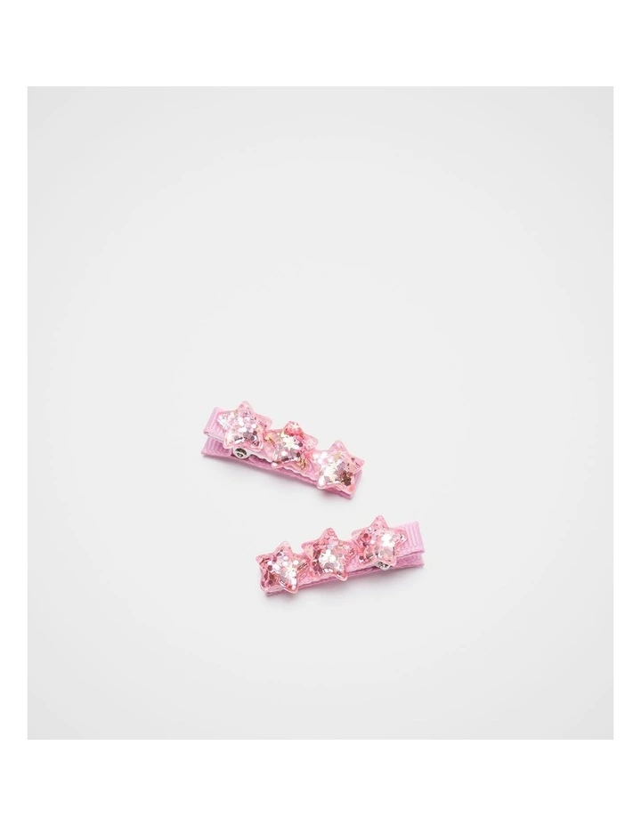 Glitter Star Trio Duck Clips in Candy Pink image 1