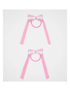 Two Tone Bow Elastics in Candy Pink